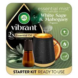 Air Wick Essential Mist Vibrant Scented Oil Cordless Diffuser Starter Kit, White Sage & Mahogany, 2 Piece Air Wick Essential Mist Vibrant Scented Oil Cordless Diffuser Starter Kit, White Sage & Mahogany, 2 Piece