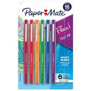 Paper Mate Flair Felt Tip Pens, #1 Teacher Choice, Medium Point 0.7mm, Assorted Colors, 6 Count Paper Mate Flair Felt Tip Pens, #1 Teacher Choice, Medium Point 0.7mm, Assorted Colors, 6 Count