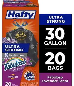 Hefty Ultra Strong 30 Gallon Trash Bags, Black Large Trash Bags, Fabuloso Scent, 20 Bags Hefty Ultra Strong 30 Gallon Trash Bags, Black Large Trash Bags, Fabuloso Scent, 20 Bags