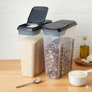 Mainstays 2-Pack Plastic Cereal Keeper Storage Containers, Kitchen Pantry Organizer Canisters for Cereal and Dry Food Storage, 24 Cup Capacity, Dark Gray Lid Mainstays 2-Pack Plastic Cereal Keeper Storage Containers, Kitchen Pantry Organizer Canisters for Cereal and Dry Food Storage, 24 Cup Capacity, Dark Gray Lid