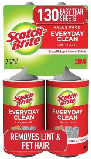 Scotch-Brite Everyday Clean Lint Roller, 65 Sheets Each, 2 Lint Brushes Scotch-Brite Everyday Clean Lint Roller, 65 Sheets Each, 2 Lint Brushes