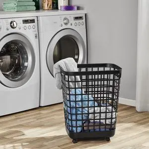 Mainstays 2.6 Bushel Rolling Laundry Hamper, Black Plastic Mainstays 2.6 Bushel Rolling Laundry Hamper, Black Plastic