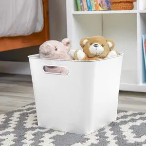 (3 pack) Mainstays Cube Bin Open Plastic Storage Container with Handles, White (3 pack) Mainstays Cube Bin Open Plastic Storage Container with Handles, White
