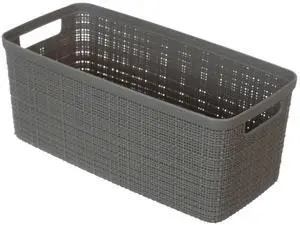 Curver Jute Narrow Gray Plastic Decorative Storage Basket, 13.6 in x 6.7 in x 5.7 in Curver Jute Narrow Gray Plastic Decorative Storage Basket, 13.6 in x 6.7 in x 5.7 in