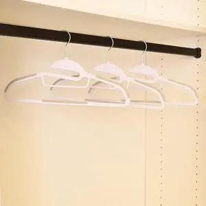 Mainstays Easy Slip Plastic Clothes Hangers, Non-Slip, 10 Count, White/Grey Pumice Mainstays Easy Slip Plastic Clothes Hangers, Non-Slip, 10 Count, White/Grey Pumice