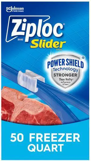 Ziploc Brand Slider Freezer Bags, School Supplies, Quart Food Storage Bags with Power Shield Technology, 50 Count Ziploc Brand Slider Freezer Bags, School Supplies, Quart Food Storage Bags with Power Shield Technology, 50 Count