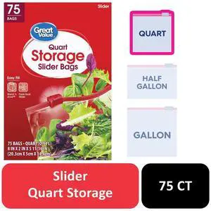 Great Value Fresh Seal Slider Zipper Quart Storage Bags, 75 Count Great Value Fresh Seal Slider Zipper Quart Storage Bags, 75 Count