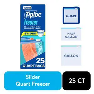 Ziploc® Brand Quart Freezer Slider Food Storage Bags, Power Shield Technology for More Durability, 25 Count Ziploc® Brand Quart Freezer Slider Food Storage Bags, Power Shield Technology for More Durability, 25 Count
