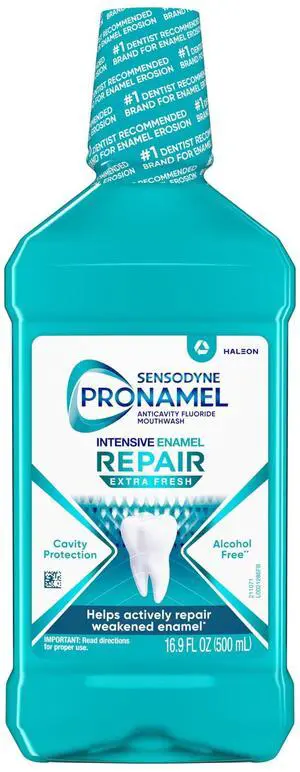 Sensodyne Pronamel Intensive Enamel Repair Mouthwash to Help Actively Repair Enamel and Protect Against Cavities, Extra Fresh, 16.9 Fl Oz, for Adults Sensodyne Pronamel Intensive Enamel Repair Mouthwash to Help Actively Repair Enamel and Protect Against Cavities, Extra Fresh, 16.9 Fl Oz, for Adults