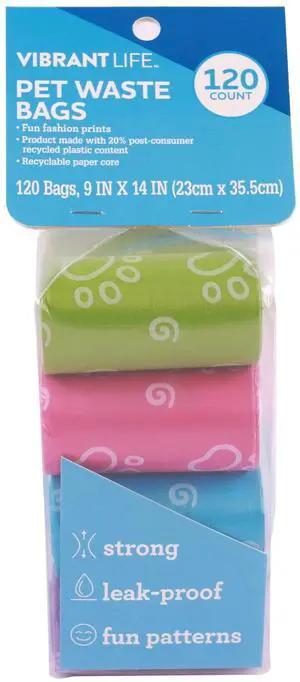 Vibrant Life Fashion Waste Pick up Bags for Dogs, Multicolor, Unscented, 120 Count Vibrant Life Fashion Waste Pick up Bags for Dogs, Multicolor, Unscented, 120 Count
