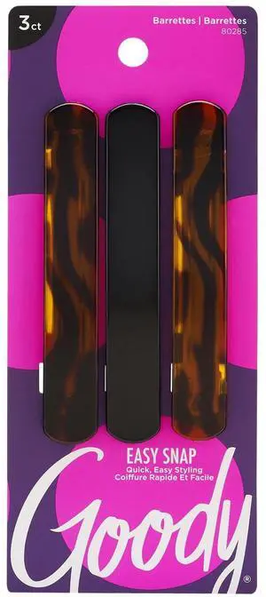 Goody Classics Easy Snap Small Rounded Hair Barrettes, Black & Tortoise, 3 Count Goody Classics Easy Snap Small Rounded Hair Barrettes, Black & Tortoise, 3 Count
