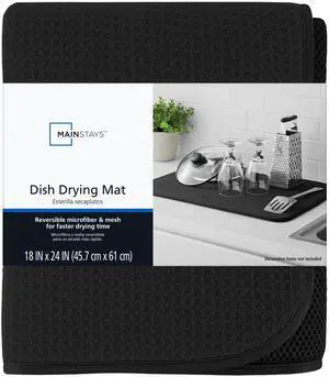 Mainstays Microfiber Dish Drying Mat, Reversible Quick-Dry Kitchen Countertop Mat, Black Mainstays Microfiber Dish Drying Mat, Reversible Quick-Dry Kitchen Countertop Mat, Black