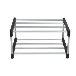 Mainstays 2-Tier Black and Silver Shoe Rack for Shoe Storage with Iron Poles & Plastic Connectors, Holds up to 4 Pairs Mainstays 2-Tier Black and Silver Shoe Rack for Shoe Storage with Iron Poles & Plastic Connectors, Holds up to 4 Pairs