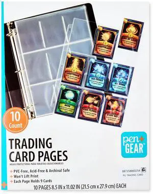 Pen + Gear 9-Pocket Protective Trading Card Pages, 8.5 in x 11 in, Clear, 10 Count Pen + Gear 9-Pocket Protective Trading Card Pages, 8.5 in x 11 in, Clear, 10 Count