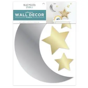 Blue Moon Studio 4Pc Peel & Stick Self-Adhesive Moon & Stars, Metallic Mirror Wall Decals Blue Moon Studio 4Pc Peel & Stick Self-Adhesive Moon & Stars, Metallic Mirror Wall Decals