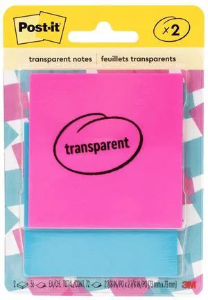 Post-it Transparent Notes, Pink, Blue, 2 7/8 x 2 7/8 in, 2 Pads Post-it Transparent Notes, Pink, Blue, 2 7/8 x 2 7/8 in, 2 Pads