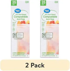 (2 pack) Great Value 25% Plant-Based Compostable Quart Bags, 25 Count (2 pack) Great Value 25% Plant-Based Compostable Quart Bags, 25 Count