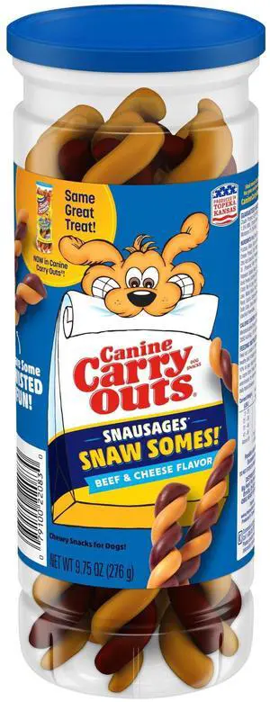 Canine Carry Outs Snausages Snaw Somes Chewy Dog Treats, Beef & Cheese Flavor, 9.75 ozs Canine Carry Outs Snausages Snaw Somes Chewy Dog Treats, Beef & Cheese Flavor, 9.75 ozs