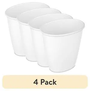 (4 pack) Sterilite Small Bathroom Trash Can, 1.5 Gallon Plastic Garbage Bucket Bin with No Lid, White (4 pack) Sterilite Small Bathroom Trash Can, 1.5 Gallon Plastic Garbage Bucket Bin with No Lid, White
