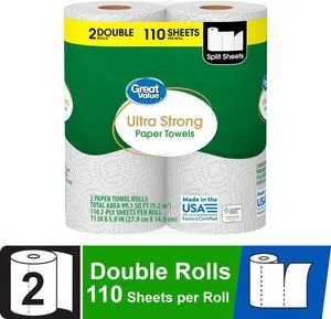Great Value Ultra Strong Paper Towels, White, 2 Double Rolls Great Value Ultra Strong Paper Towels, White, 2 Double Rolls