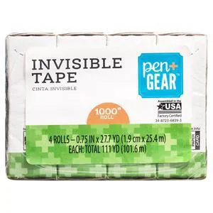 Pen + Gear Invisible Tape, Clear, 3/4" x 1000", 4 Roll of Tape Pen + Gear Invisible Tape, Clear, 3/4" x 1000", 4 Roll of Tape