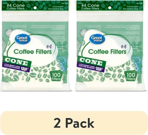 (2 pack) Great Value #4 Cone Coffee Filters, 100 count (2 pack) Great Value #4 Cone Coffee Filters, 100 count