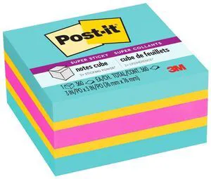 Post-it Super Sticky Notes Cube, 3 in x 3 in, Bright Colors, 1 Cube Post-it Super Sticky Notes Cube, 3 in x 3 in, Bright Colors, 1 Cube
