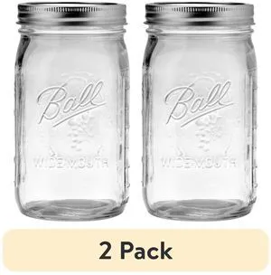 (2 pack) Ball Glass Mason Jar with Lid & Band, Wide Mouth, 32 oz, Single Jar, 1 Count (2 pack) Ball Glass Mason Jar with Lid & Band, Wide Mouth, 32 oz, Single Jar, 1 Count
