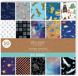 Roobee by Mara-Mi Dinosaur and Shark Scrapbook Paper 12" x 12" - 24 lb/ 100 GSM, 50 sheets Roobee by Mara-Mi Dinosaur and Shark Scrapbook Paper 12" x 12" - 24 lb/ 100 GSM, 50 sheets