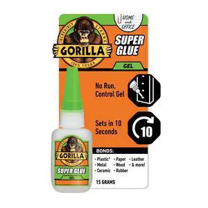 Gorilla Glue Clear Super Glue Gel Bottle, 15 Grams, Drying Time for Light Handling after 1-5 Minutes Gorilla Glue Clear Super Glue Gel Bottle, 15 Grams, Drying Time for Light Handling after 1-5 Minutes