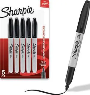 Permanent Markers, Fine Tip, Black, 5 Count - Quick Drying, Fade Resistant Permanent Markers, Fine Tip, Black, 5 Count - Quick Drying, Fade Resistant