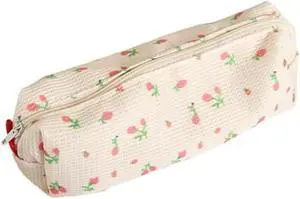 Pink Strawberries Women Fresh Style Pencil Bag Flower Floral Canvas Large Pen Pencil Pouch Bag Penci Pink Strawberries Women Fresh Style Pencil Bag Flower Floral Canvas Large Pen Pencil Pouch Bag Penci