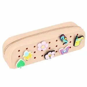 Small Silicone Pencil Case with DIY Holes and 20 Decorative Charms | Aesthetic Pencil Bag f Small Silicone Pencil Case with DIY Holes and 20 Decorative Charms | Aesthetic Pencil Bag f