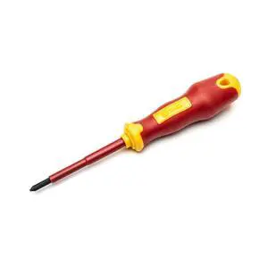 VDE Insulated Electricians #1 Phillips Head Screwdriver with VDEHandle andS2 SteelBlade Tested to 10 VDE Insulated Electricians #1 Phillips Head Screwdriver with VDEHandle andS2 SteelBlade Tested to 10