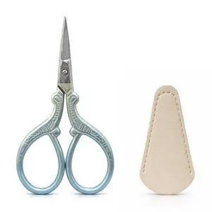 3.85" Blue Embroidery Scissors with Leather Cover Stainless Steel Small Sewing Shears for Craft, N 3.85" Blue Embroidery Scissors with Leather Cover Stainless Steel Small Sewing Shears for Craft, N