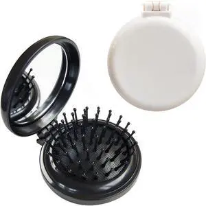 Hair Brush with Mirror for Purse/Pocket,Round Mini Compact Massage Comb for Girls and Women (Black+W Hair Brush with Mirror for Purse/Pocket,Round Mini Compact Massage Comb for Girls and Women (Black+W
