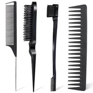 4Pcs Hair Brush Styling Combs Set, Anmieciu Bristle Hair Edge Brush, Teasing Brush Comb, Rat Tail Co 4Pcs Hair Brush Styling Combs Set, Anmieciu Bristle Hair Edge Brush, Teasing Brush Comb, Rat Tail Co