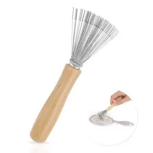 Brush Cleaner, Portable and Mini Hairbrush Cleaner Tool Metal Wire Rake and Ergonomic Wooden Handle Brush Cleaner, Portable and Mini Hairbrush Cleaner Tool Metal Wire Rake and Ergonomic Wooden Handle