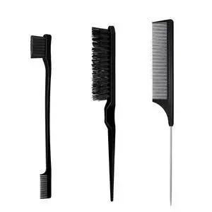 3 Pcs Slick Styling Hair Brush Set, Rat Tail Comb,Edge Bristle Brush, Teasing Brushes for Edge Back 3 Pcs Slick Styling Hair Brush Set, Rat Tail Comb,Edge Bristle Brush, Teasing Brushes for Edge Back