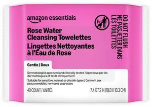 Rose Water Cleansing Towelettes, Gentle, Dermatologist Approved, Suitable for Sensitive, Normal, or Oily skin types, 40 Count, Pack of 1 Rose Water Cleansing Towelettes, Gentle, Dermatologist Approved, Suitable for Sensitive, Normal, or Oily skin types, 40 Count, Pack of 1
