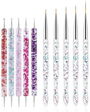 Nail Dotting Tools 10 Pcs Kit - 5 pcs Double-end Nail Dotting tools and 5 Pcs Nail Art Liner Painting Brushes Nail Dotting Tools 10 Pcs Kit - 5 pcs Double-end Nail Dotting tools and 5 Pcs Nail Art Liner Painting Brushes