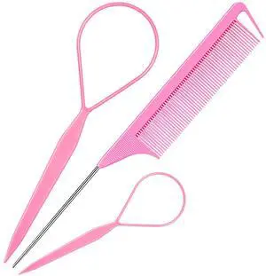 TsMADDTs Hair Styling Tool Set - 3 Pcs French Braid Tool, Rat Tail Comb, and Metal Braiding Pin in Pink | Durable Plastic and Metal, For DIY Styling, Home or Travel, For Women and Girls, 2PCS Hair Loo TsMADDTs Hair Styling Tool Set - 3 Pcs French Braid Tool, Rat Tail Comb, and Metal Braiding Pin in Pink | Durable Plastic and Metal, For DIY Styling, Home or Travel, For Women and Girls, 2PCS Hair Loo