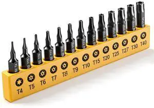Torx Star Punch & Security Bit Set 13PCS 1-Inch, S2 Steel Tamper Proof Bits with Hole (T4, TT5-TT40) for Electronics, Auto & Impact Driver, 1/4" Hex Shank Specialty Bits Torx Star Punch & Security Bit Set 13PCS 1-Inch, S2 Steel Tamper Proof Bits with Hole (T4, TT5-TT40) for Electronics, Auto & Impact Driver, 1/4" Hex Shank Specialty Bits