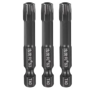 3pcs T40 Torx Screwdriver Bit 1/4" Hex Shank 50mm/2" Length S3 Steel Magnetic Tamper Proof Star 6 Point Head Hex Screw Driver Bits, Black 3pcs T40 Torx Screwdriver Bit 1/4" Hex Shank 50mm/2" Length S3 Steel Magnetic Tamper Proof Star 6 Point Head Hex Screw Driver Bits, Black