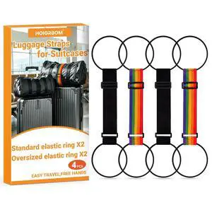 Luggage Connector Straps, 4 Pack Luggage Straps for Suitcases | 2 Standard + 2 Oversized Elastic Rings, Durable, Waterproof, Bungee Straps, Travel Suitcase Essential Travel Essentials Luggage Connector Straps, 4 Pack Luggage Straps for Suitcases | 2 Standard + 2 Oversized Elastic Rings, Durable, Waterproof, Bungee Straps, Travel Suitcase Essential Travel Essentials