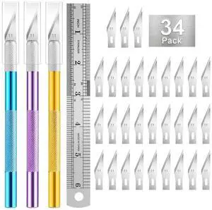3PCS Craft Knife Hobby Knife Includes 30PCS Spare Exacto Knife Blades #11 and A Ruler, HEADLEY TOOLS Precision Exacto Knife Set Ideal for Crafting, Scrapbooking, Arts, DIY, Stencil, Carving 3PCS Craft Knife Hobby Knife Includes 30PCS Spare Exacto Knife Blades #11 and A Ruler, HEADLEY TOOLS Precision Exacto Knife Set Ideal for Crafting, Scrapbooking, Arts, DIY, Stencil, Carving