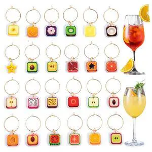 Qocuzax 24Pcs Wine Glass Charms & Markers - Reusable Identifier Tags for Stem Glasses - Funny Non-Scratch Charms for Summer Beach, Christmas & Wine Party, Fruit Series Qocuzax 24Pcs Wine Glass Charms & Markers - Reusable Identifier Tags for Stem Glasses - Funny Non-Scratch Charms for Summer Beach, Christmas & Wine Party, Fruit Series