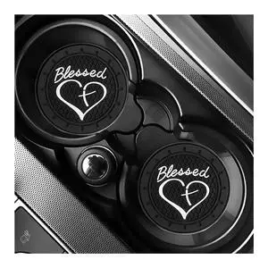 2 PCS Car Cup Holder Coaster, 2.76 Inch Non-Slip Auto Drink Mats with Blessed Cross and Heart, Shockproof Christian Cup Insert Coaster for Most Vehicles, Car Accessories (Black) 2 PCS Car Cup Holder Coaster, 2.76 Inch Non-Slip Auto Drink Mats with Blessed Cross and Heart, Shockproof Christian Cup Insert Coaster for Most Vehicles, Car Accessories (Black)