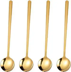 4 PCS Coffee Spoons, 5.9 Inches Stainless Steel Long Handle Spoon for Dessert Ice Cream Sugar Tea Latte, Hot Chocolate Cake Stirring Spoons (4, gold) 4 PCS Coffee Spoons, 5.9 Inches Stainless Steel Long Handle Spoon for Dessert Ice Cream Sugar Tea Latte, Hot Chocolate Cake Stirring Spoons (4, gold)