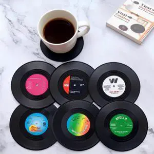 6 PCS Funny Retro Record Coasters for Drinks with Vinyl Player Holder 4.2 Inch for Music Lovers, Drinks, Bars, Party, Birthday, Home Decor Housewarming Ideas 6 PCS Funny Retro Record Coasters for Drinks with Vinyl Player Holder 4.2 Inch for Music Lovers, Drinks, Bars, Party, Birthday, Home Decor Housewarming Ideas